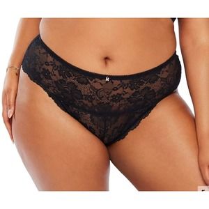 Savage X Fenty Women's Lace Cheeky Panty Plus Size 1X Black Caviar